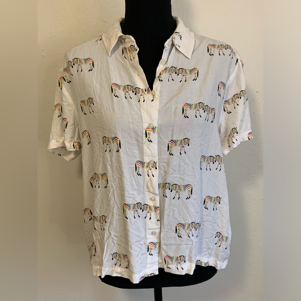 Jane & Delancey Rainbow Zebra Button Blouse